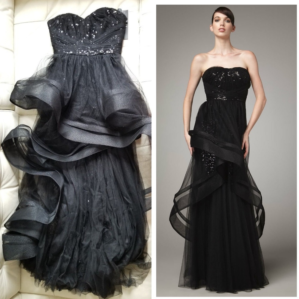 Monique Lhuillier Gown Dress Tulle Sequin lace prom evening bridesmaid bride xs
